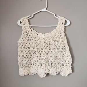White Cropped Embellished Sleeveless Tank Top